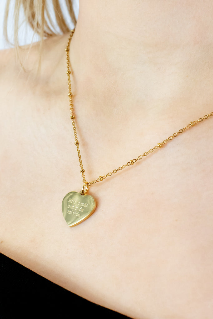 collar corazón con cadena de bolitas regalo perfecto san valentín personalizado, graba tu mensaje nombre, iniciales, fechas